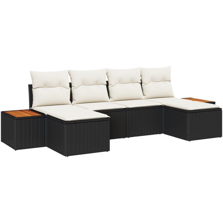 6-delat trädgårdsoffaset med kuddar Svart polyrotting och acacia vidaXL 294 x 117 x 69 cm – bild 2