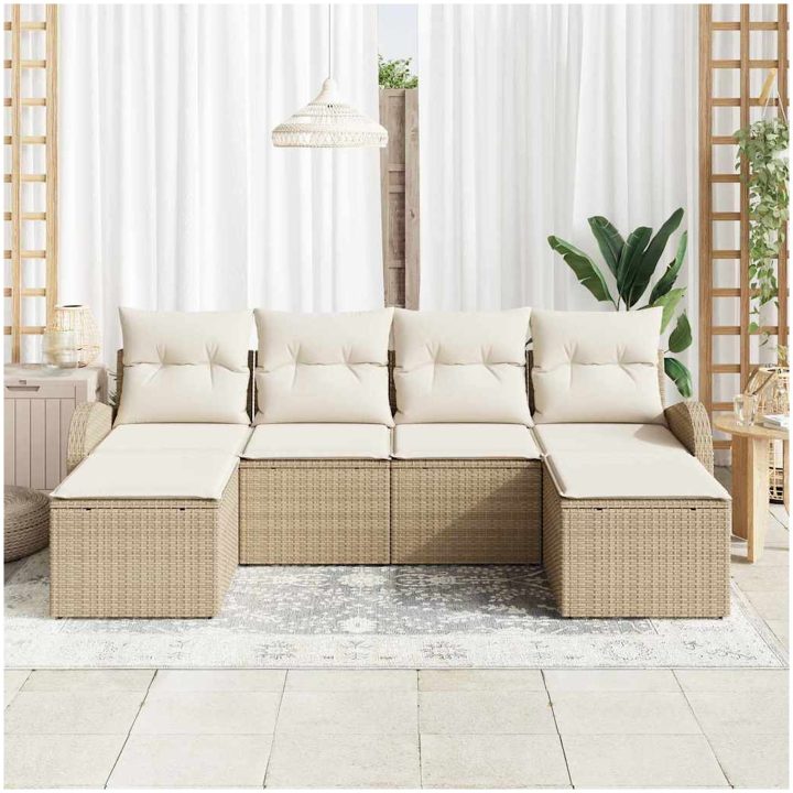 6-delat Trädgårdsoffasett med Kuddar Beige Poly Rattan vidaXL 234 x 117 x 85 cm – bild 3