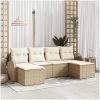 6-delat Trädgårdsoffasett med Kuddar Beige Poly Rattan vidaXL 234 x 117 x 85 cm – miniatyr 1