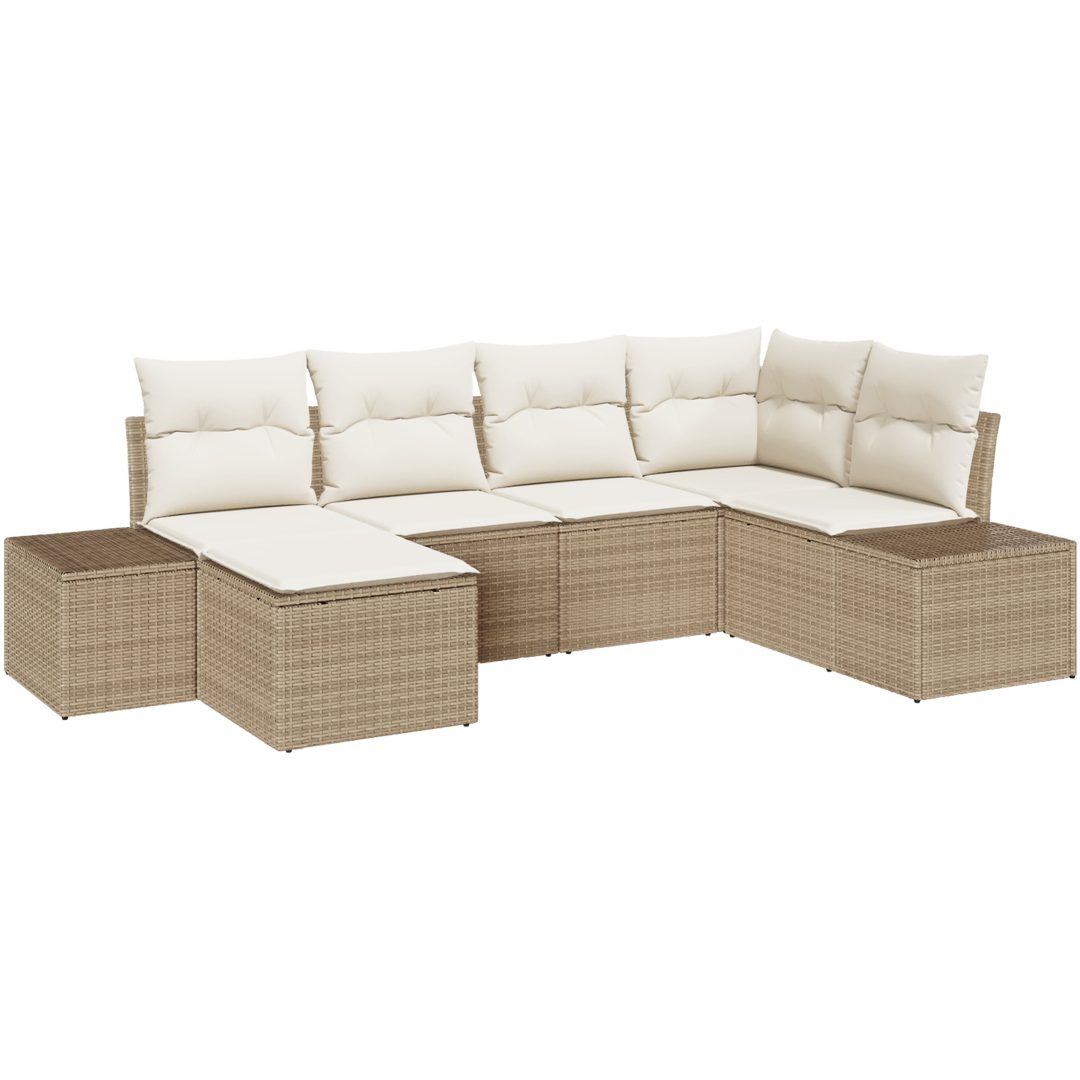 6-delat trädgårdsoffasett med kuddar - Beige poly rotting vidaXL 184 x 62 x 85 cm – bild 2