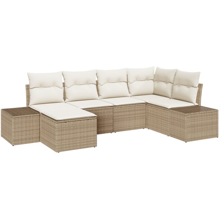 6-delat trädgårdsoffasett med kuddar - Beige poly rotting vidaXL 184 x 62 x 85 cm – bild 2
