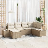 6-delat trädgårdsoffasett med kuddar - Beige poly rotting vidaXL