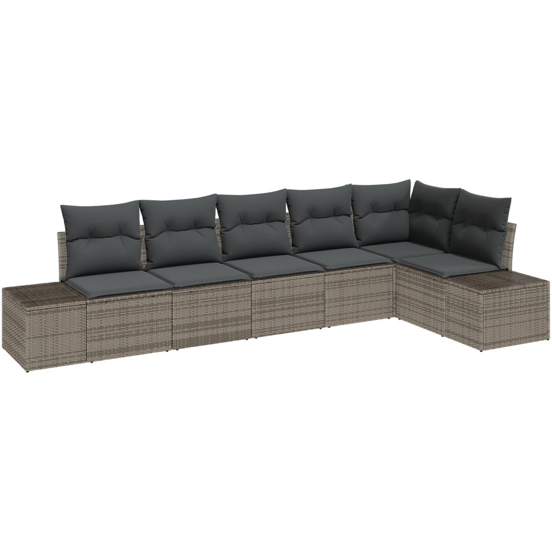 6-delat trädgårdsoffasett med kuddar grå poly rattan vidaXL 184 x 62 x 85 cm – bild 2