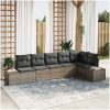 6-delat trädgårdsoffasett med kuddar grå poly rattan vidaXL 184 x 62 x 85 cm – miniatyr 1