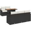 6-delat trädgårdsoffasett med kuddar svart poly rattan akacia vidaXL Medium – miniatyr 2