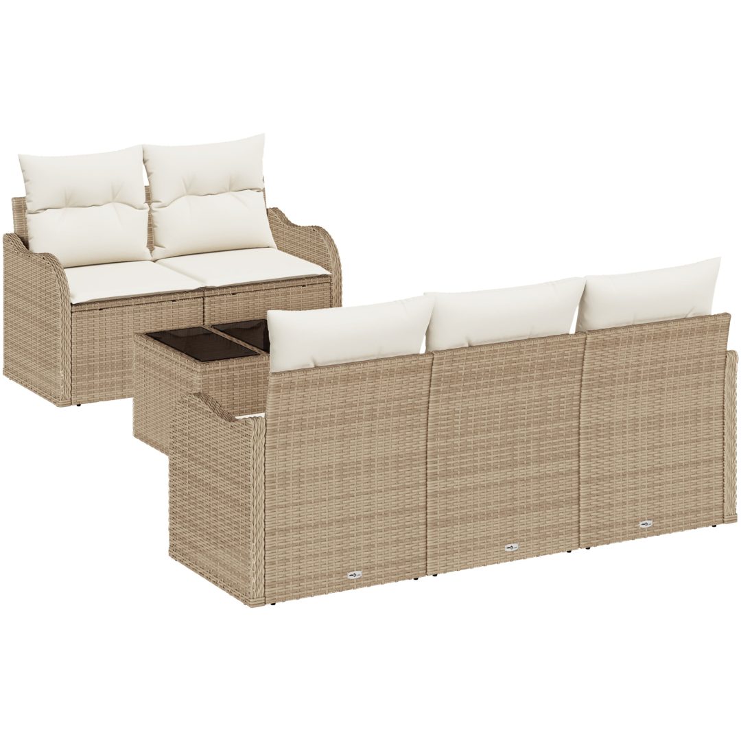 6-delat trädgårdsoffer set med kuddar beige poly rattan vidaXL Medium – bild 2