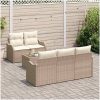 6-delat trädgårdsoffer set med kuddar beige poly rattan vidaXL Medium – miniatyr 3