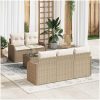 6-delat trädgårdsoffer set med kuddar beige poly rattan vidaXL Medium – miniatyr 1