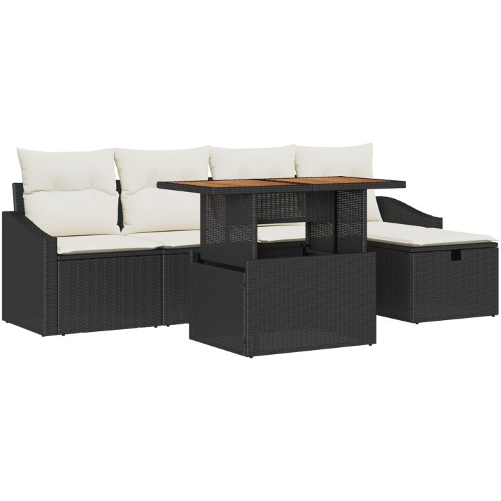 6-delat trädgårdsoffeset med kuddar svart poly rattan vidaXL 55 x 55 x 37 cm – bild 2