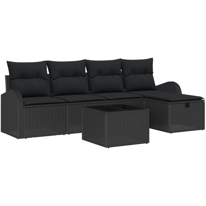 6-delat trädgårdsoffeset med kuddar svart poly-rotting vidaXL 234 x 117 x 85 cm – bild 2