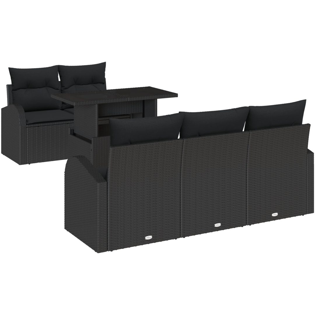 6-delat trädgårdsoffset med dynor svart poly rattan vidaXL Medium – bild 2