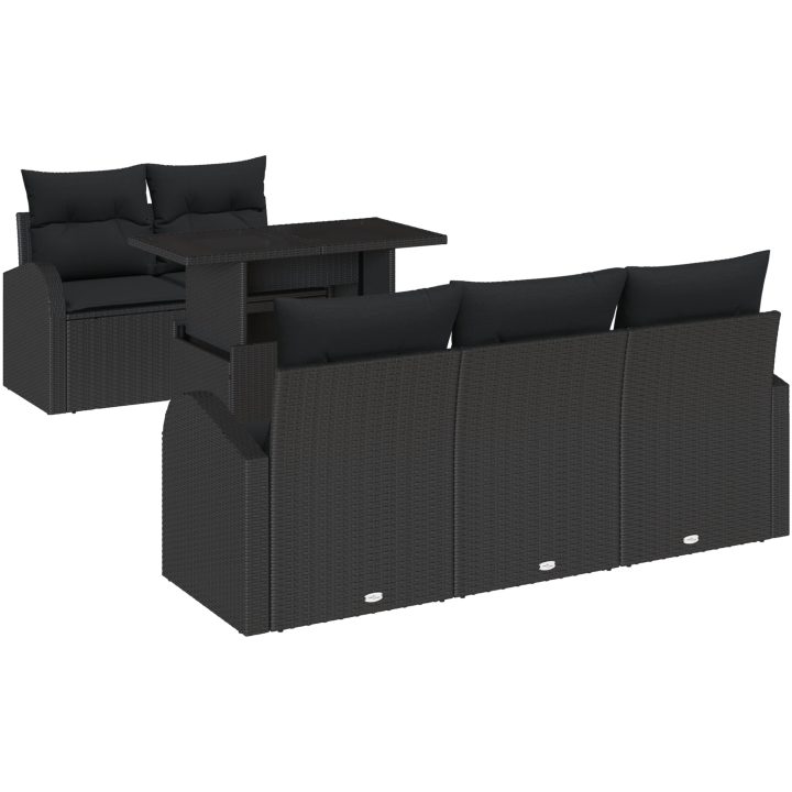 6-delat trädgårdsoffset med dynor svart poly rattan vidaXL Medium – bild 2