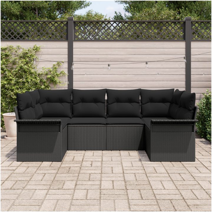 6-delat trädgårdsoffset med dynor svart poly rotting vidaXL 234 x 132.5 x 85 cm – bild 3