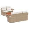 6-delat trädgårdsoffset med kuddar beige poly rattan akacia vidaXL Medium – miniatyr 2