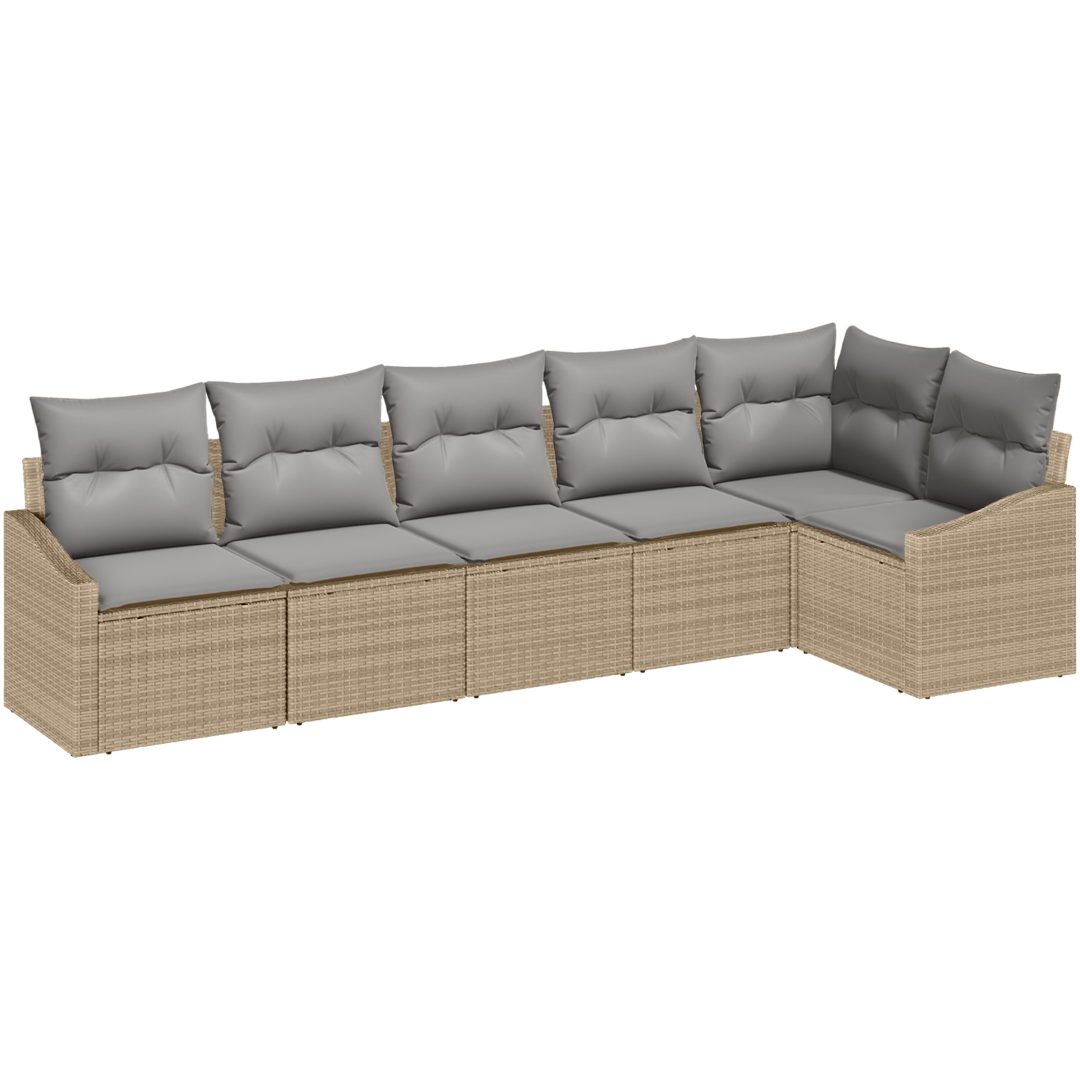6-delat Trädgårdsoffset med Kuddar Beige Poly Rattan vidaXL 288.5 x 123.5 x 85 cm – bild 2
