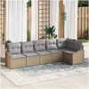 6-delat Trädgårdsoffset med Kuddar Beige Poly Rattan vidaXL 288.5 x 123.5 x 85 cm – miniatyr 1