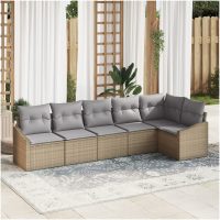 6-delat Trädgårdsoffset med Kuddar Beige Poly Rattan vidaXL