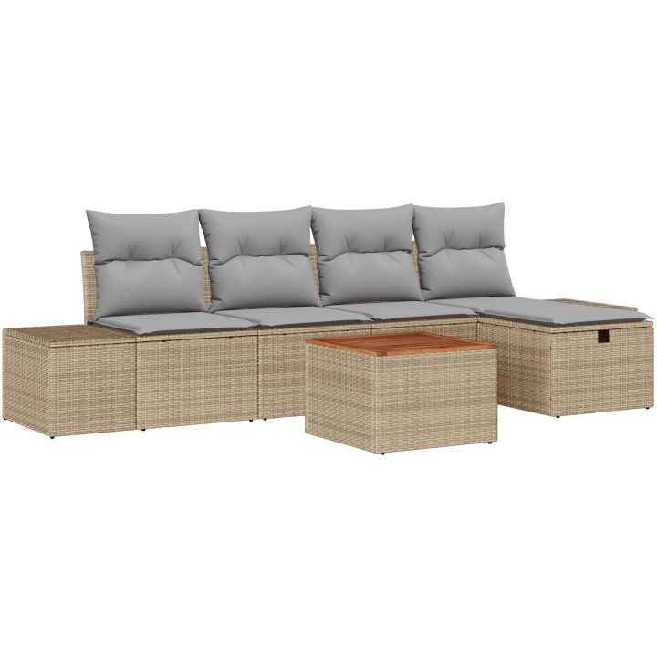 6-delat trädgårdsoffset med kuddar beige poly rattning vidaXL 55 x 55 x 37 cm – bild 2