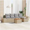 6-delat trädgårdsoffset med kuddar beige poly rattning vidaXL 55 x 55 x 37 cm – miniatyr 1