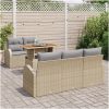 6-delat trädgårdsoffset med kuddar beige poly rotting vidaXL Medium – miniatyr 3