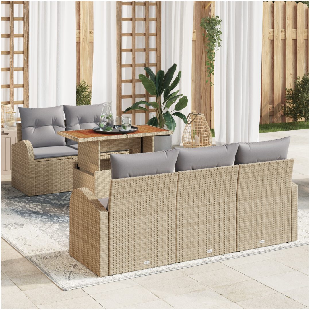 6-delat trädgårdsoffset med kuddar beige poly rotting vidaXL Medium