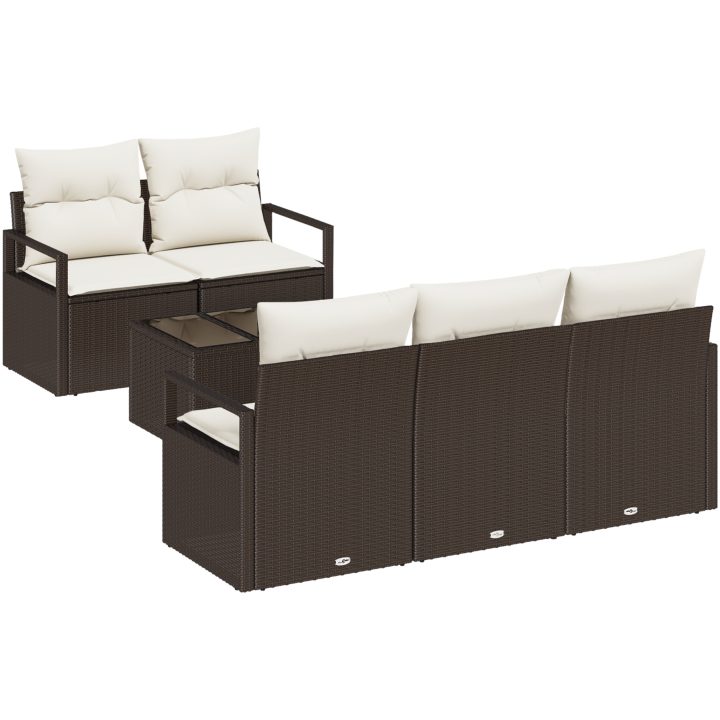6-delat Trädgårdsoffset med Kuddar Brunt Poly Rattan vidaXL Medium – bild 2