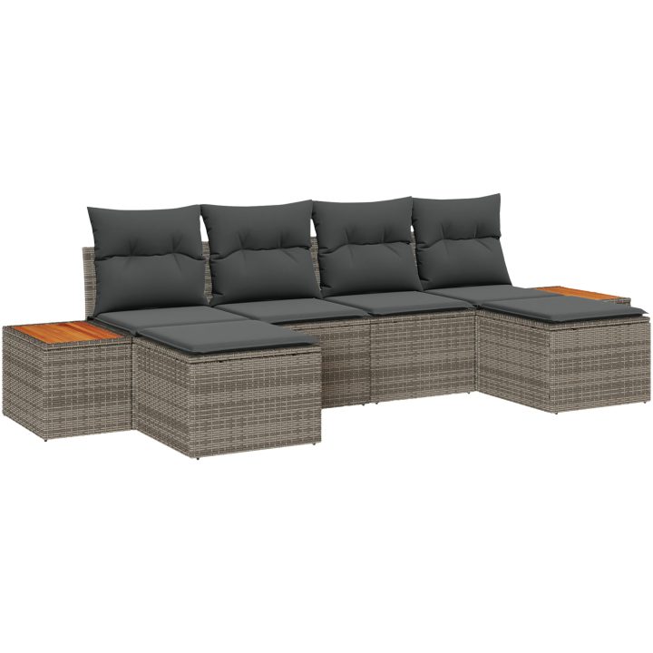 6-delat Trädgårdsoffset med kuddar Grå Poly Rattan Akacia vidaXL 294 x 117 x 69 cm – bild 2