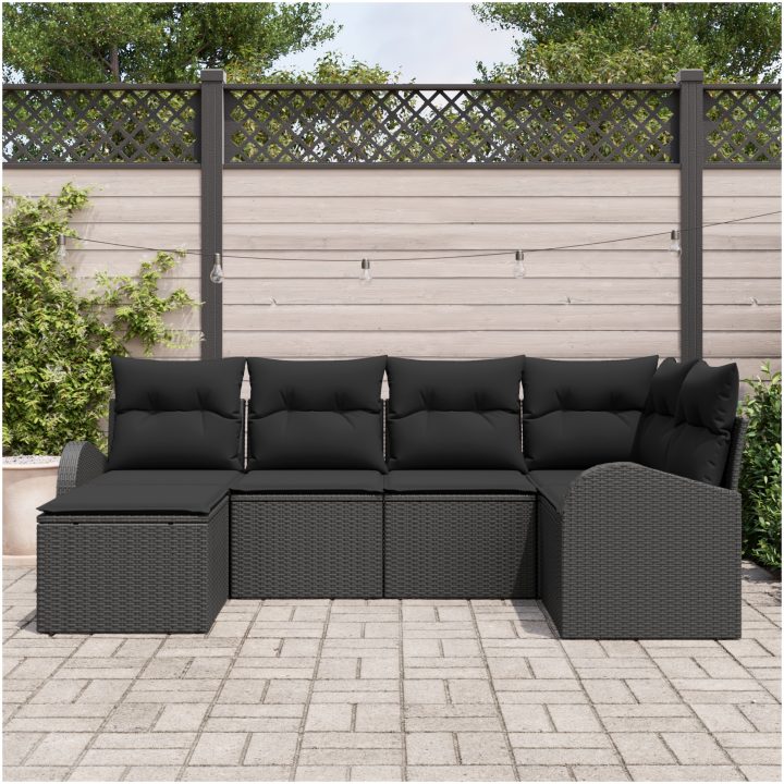 6-delat Trädgårdsoffset med kuddar Svart Poly Konstrotting vidaXL 234 x 124 x 85 cm – bild 3