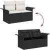 6-delat trädgårdsoffset med kuddar Svart Poly Rattan Akacia vidaXL Medium – miniatyr 10