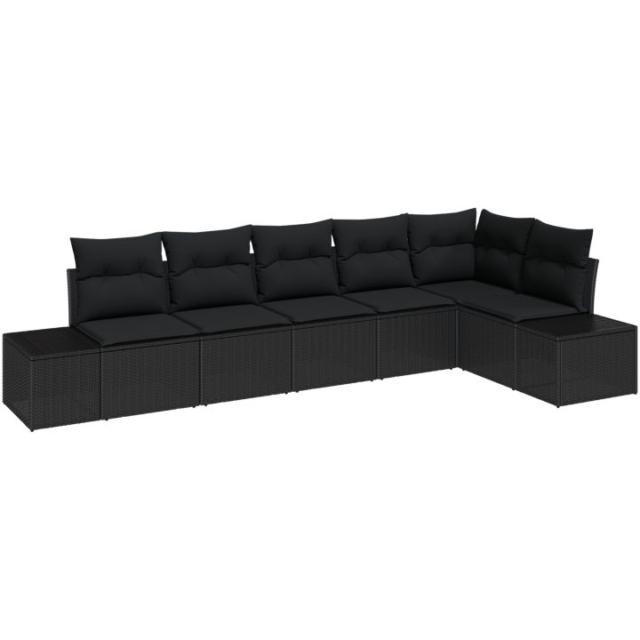 6-delat Trädgårdsoffset med Kuddar Svart Poly Rattan vidaXL 184 x 62 x 85 cm – bild 2