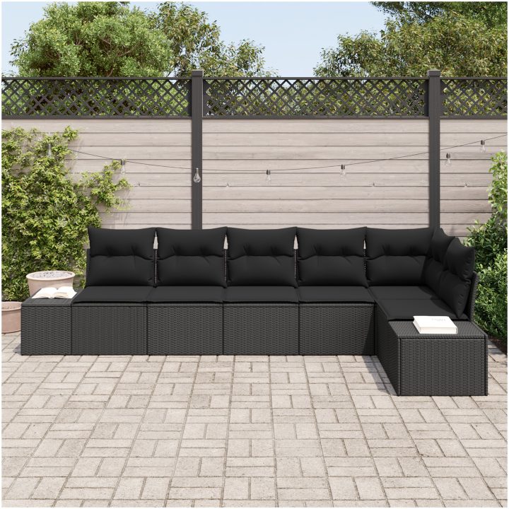 6-delat Trädgårdsoffset med Kuddar Svart Poly Rattan vidaXL 184 x 62 x 85 cm – bild 3