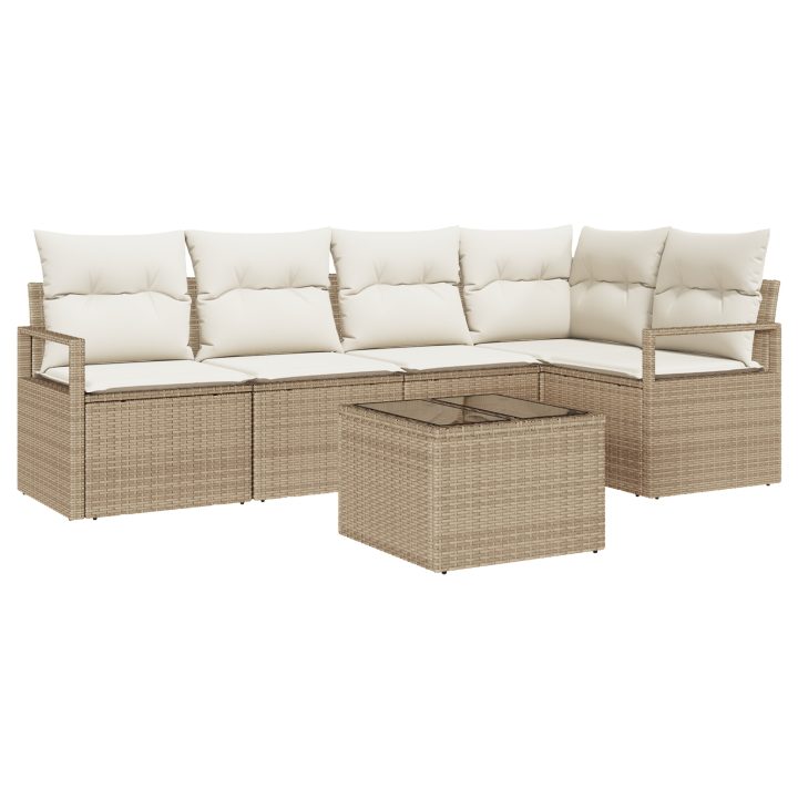 6-delat Trädgårdsoffsset med Kuddar Brunt Poly Rattan vidaXL Singel, mellan, 120 x 62 x 69 cm, kompakt – bild 2