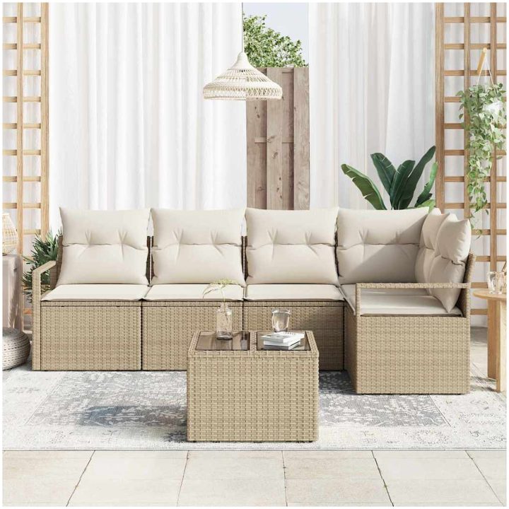 6-delat Trädgårdsoffsset med Kuddar Brunt Poly Rattan vidaXL Singel, mellan, 120 x 62 x 69 cm, kompakt – bild 3