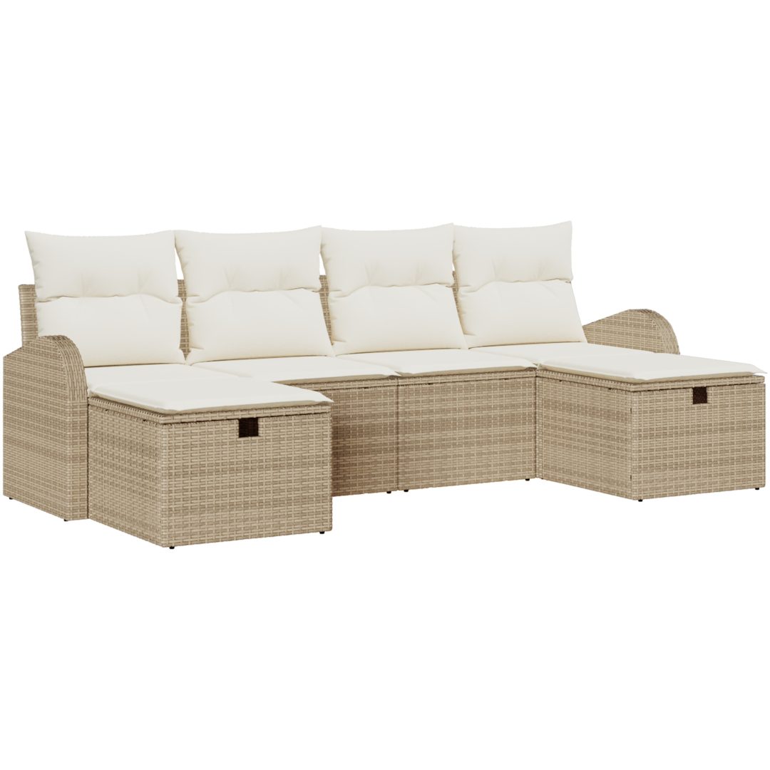 6-delat trädgårdsofsset med kuddar Beige Poly Rattan vidaXL 234 x 117 x 85 cm – bild 2