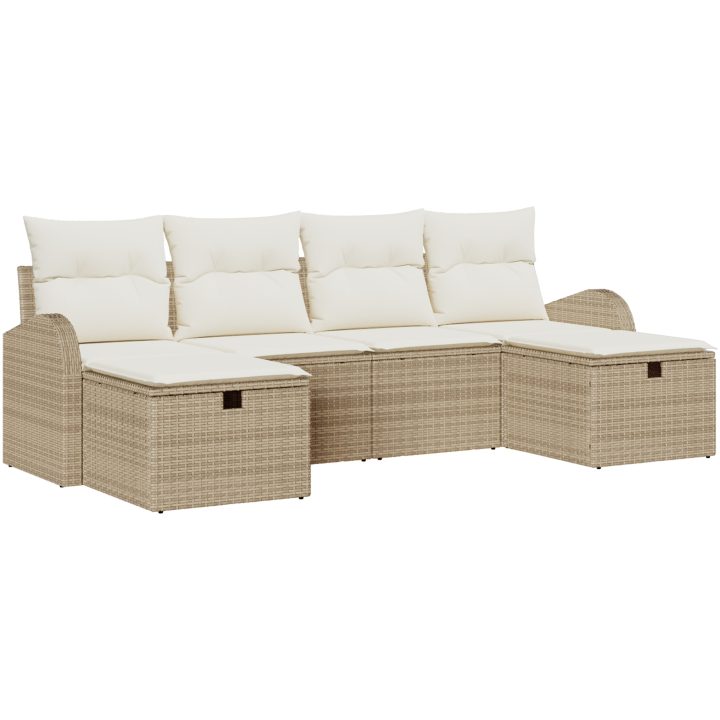 6-delat trädgårdsofsset med kuddar Beige Poly Rattan vidaXL 234 x 117 x 85 cm – bild 2