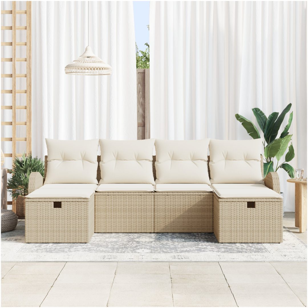 6-delat trädgårdsofsset med kuddar Beige Poly Rattan vidaXL 234 x 117 x 85 cm – bild 3