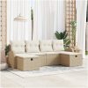 6-delat trädgårdsofsset med kuddar Beige Poly Rattan vidaXL 234 x 117 x 85 cm – miniatyr 1
