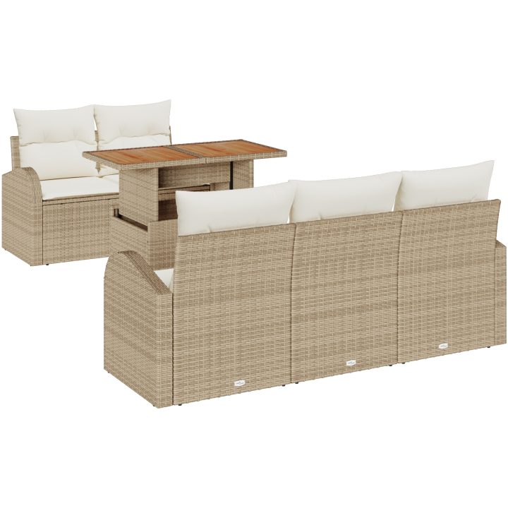 6-delat trädgårdsset med kuddar beige poly rotting akacia vidaXL 100 x 55 x 73 cm – bild 2