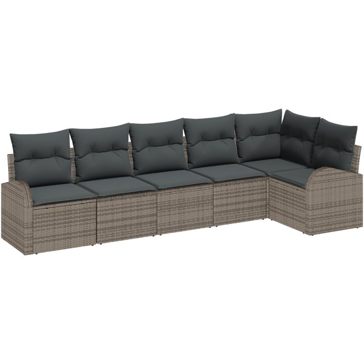 6-delat trädgårdssofa set med kuddar grå polyrotting vidaXL 289 x 124 x 85 cm – bild 2
