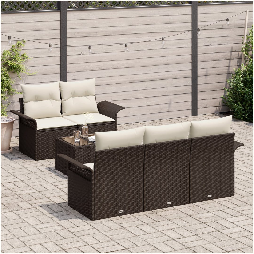 6-delat trädgårdssoff-set med kuddar brun poly rotting vidaXL 55 x 55 x 37 cm – bild 3