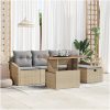 6-delat trädgårdssoffset med kuddar Beige poly konstrotting vidaXL 55 x 55 x 37 cm – miniatyr 1