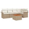 6-delat Trädgårdssoffset med kuddar Beige Poly Rattan Akacia vidaXL 55 x 55 x 37 cm – miniatyr 2