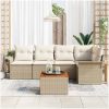 6-delat Trädgårdssoffset med kuddar Beige Poly Rattan Akacia vidaXL 55 x 55 x 37 cm – miniatyr 3