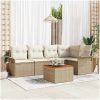 6-delat Trädgårdssoffset med kuddar Beige Poly Rattan Akacia vidaXL 55 x 55 x 37 cm – miniatyr 1