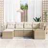 6-delat trädgårdssoffset med kuddar beige poly rattan vidaXL Stor – miniatyr 3