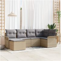 6-delat trädgårdssoffset med kuddar beige poly rotting vidaXL