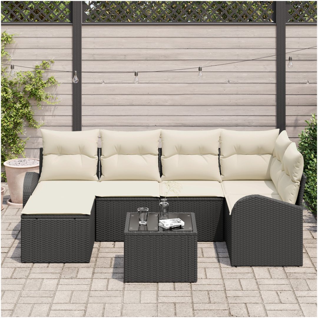 6-delat trädgårdssoffset med kuddar brun poly rattan vidaXL Medium – bild 3