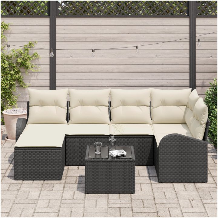 6-delat trädgårdssoffset med kuddar brun poly rattan vidaXL Medium – bild 3