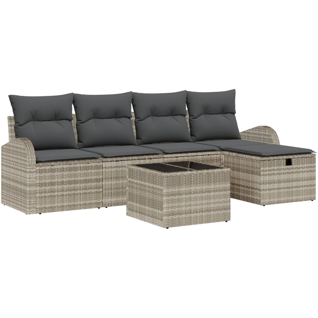 6-delat Trädgårdssoffset med Kuddar Ljusgrå Polyrotting vidaXL 234 x 117 x 85 cm – bild 2