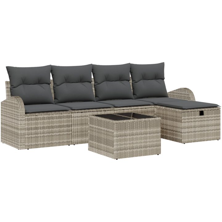 6-delat Trädgårdssoffset med Kuddar Ljusgrå Polyrotting vidaXL 234 x 117 x 85 cm – bild 2